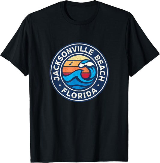 Jacksonville Beach Florida FL Vintage Nautical Waves Design T-Shirt - T-Shirt | Black