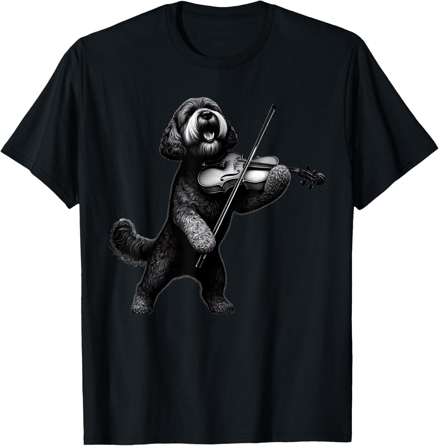 Funny Dog Playing Violin Violinist Orchestra Musician T-Shirt - T-Shirt | Black