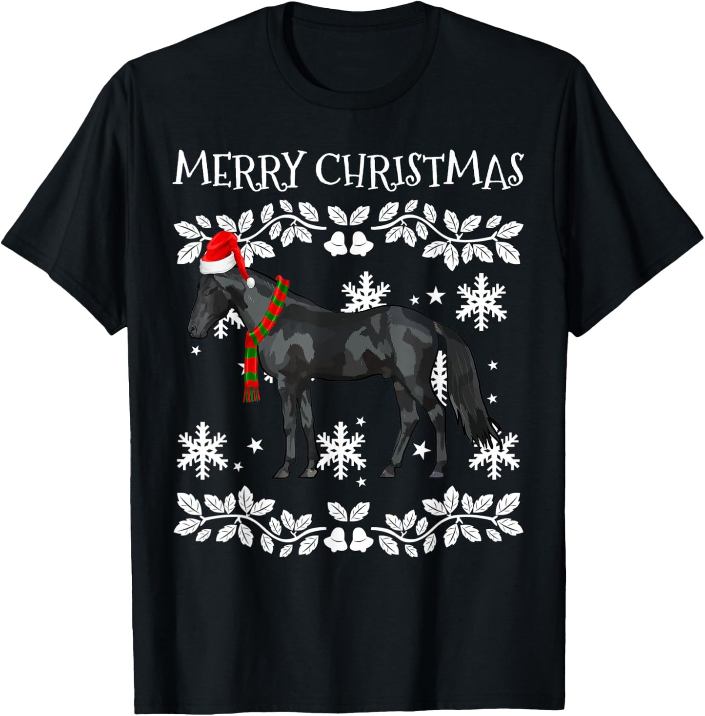 Merry Christmas Ornament Black Horse Ugly Xmas T-Shirt - T-Shirt | Black