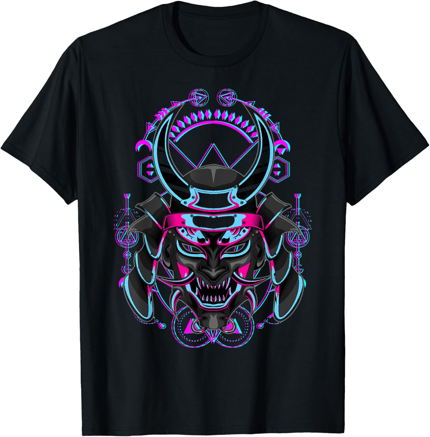 Japanese Demon Samurai Oni Face Mask Glitch T-Shirt - T-Shirt | Black