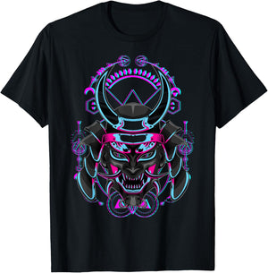 Japanese Demon Samurai Oni Face Mask Glitch T-Shirt - T-Shirt | Black