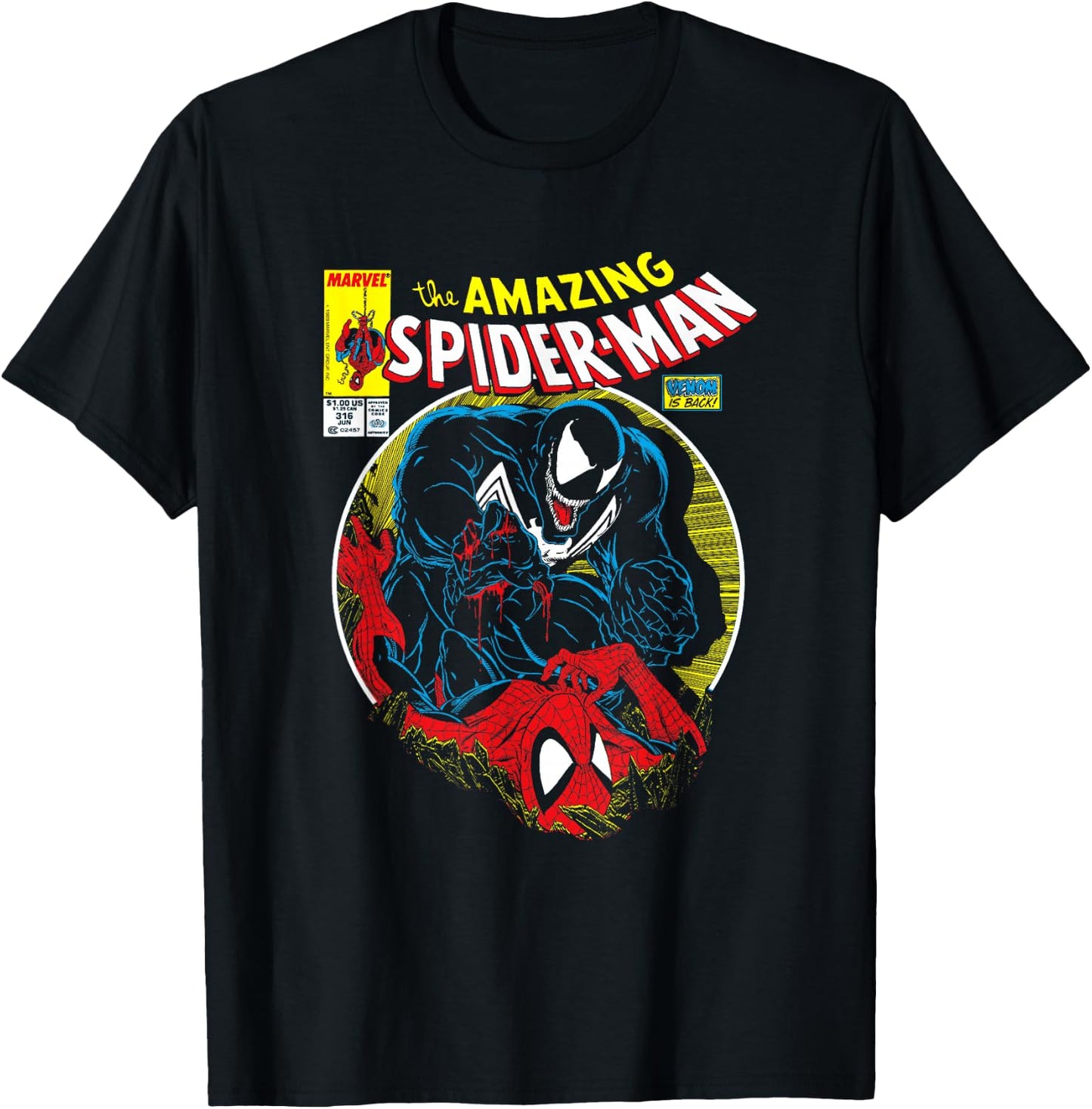 Marvel Spider-Man VS Venom Bloody Battle Comic Cover T-Shirt - T-Shirt | Black