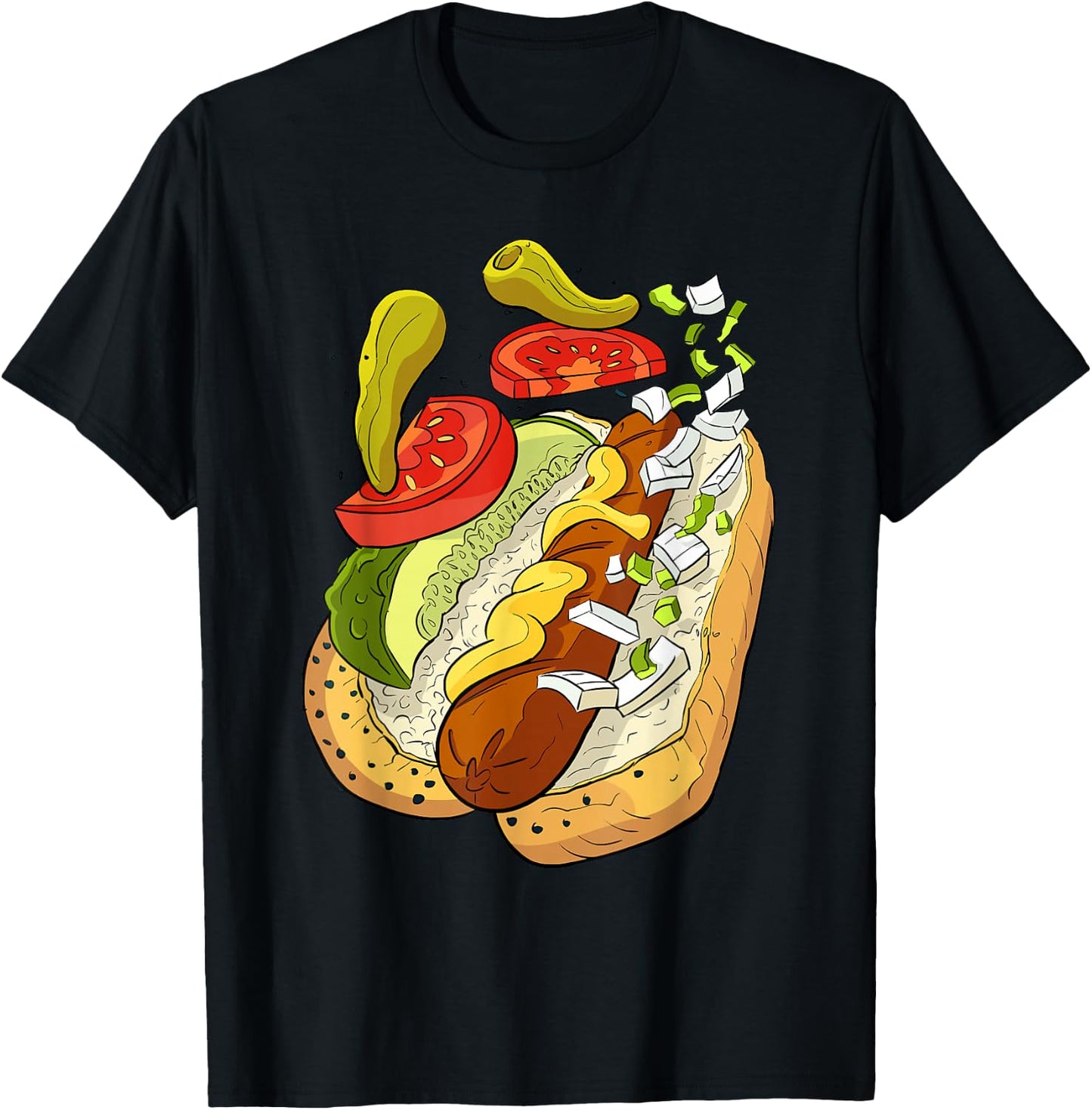 Official Chicago Style Hot Dog Street Art T-Shirt - T-Shirt | Black