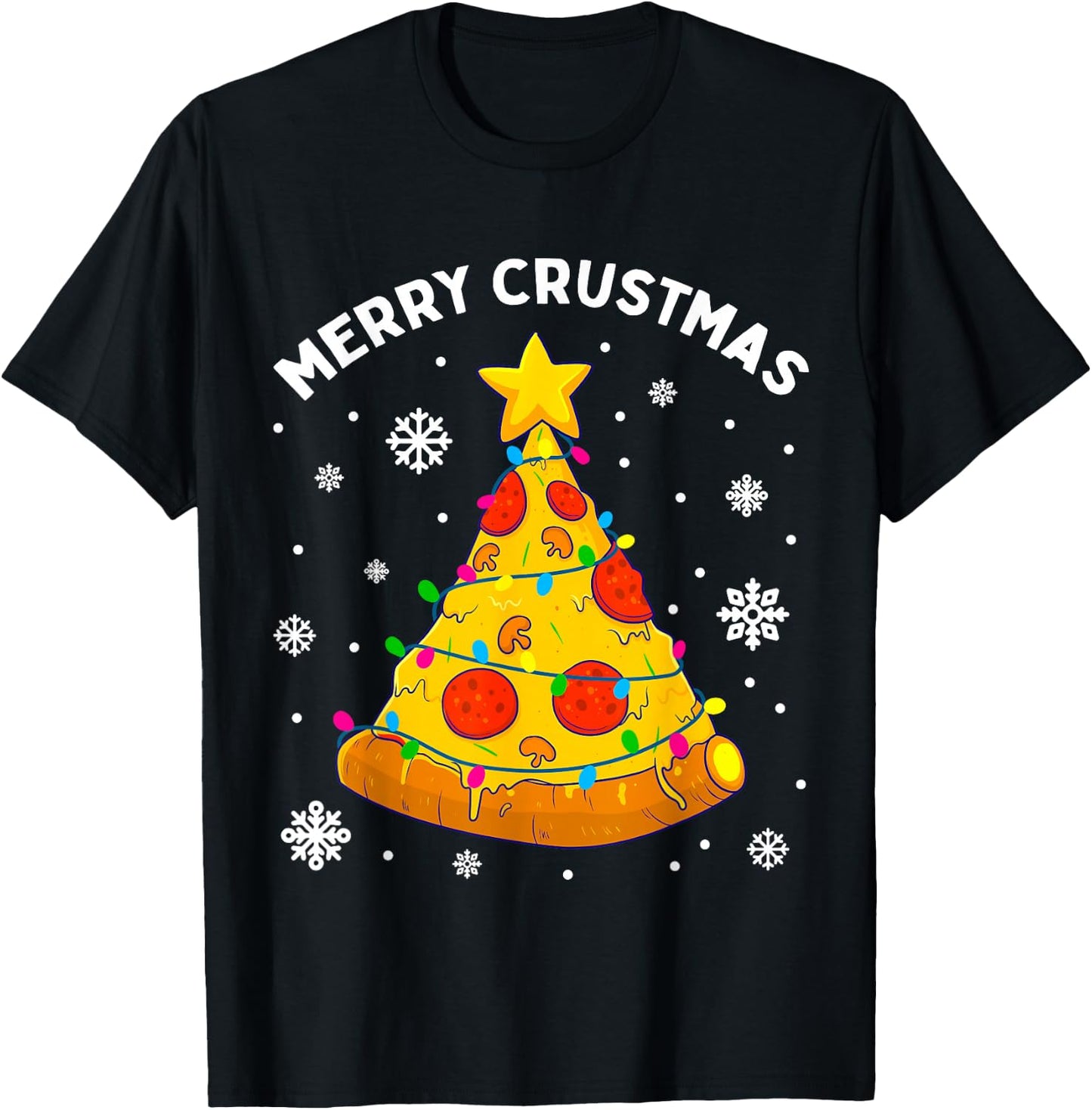 Merry Crustmas Pizza Christmas Tree Xmas Gifts Kids Men T-Shirt - T-Shirt | Black