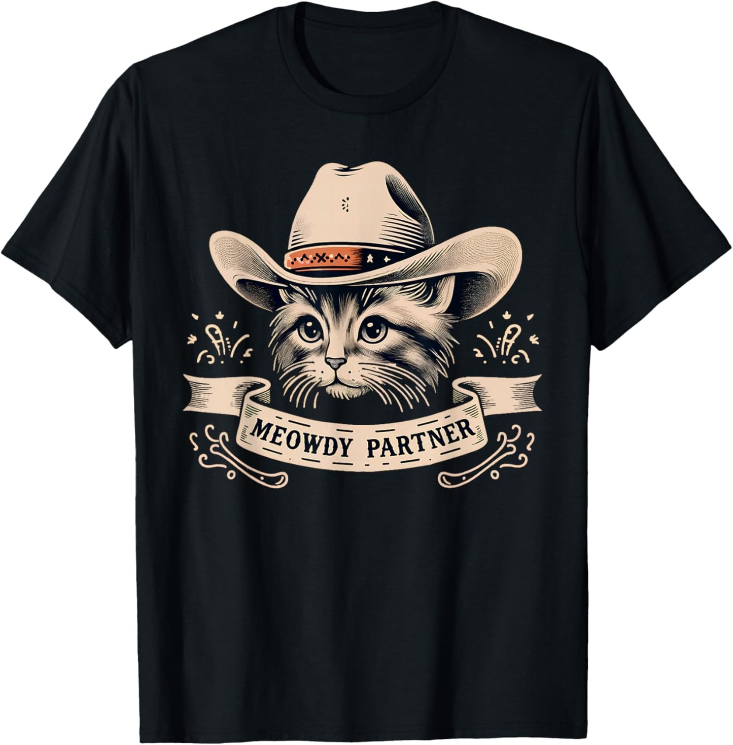 Cat Cowboy Funny Mashup Meowdy Partner Western Countries T-Shirt - T-Shirt | Black