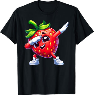 Dabbing Strawberry Funny Fruit Lover Print T-Shirt - T-Shirt | Black
