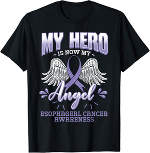 My Hero Is Now My Angel Esophageal Cancer Awareness Warrior T-Shirt - T-Shirt | Black