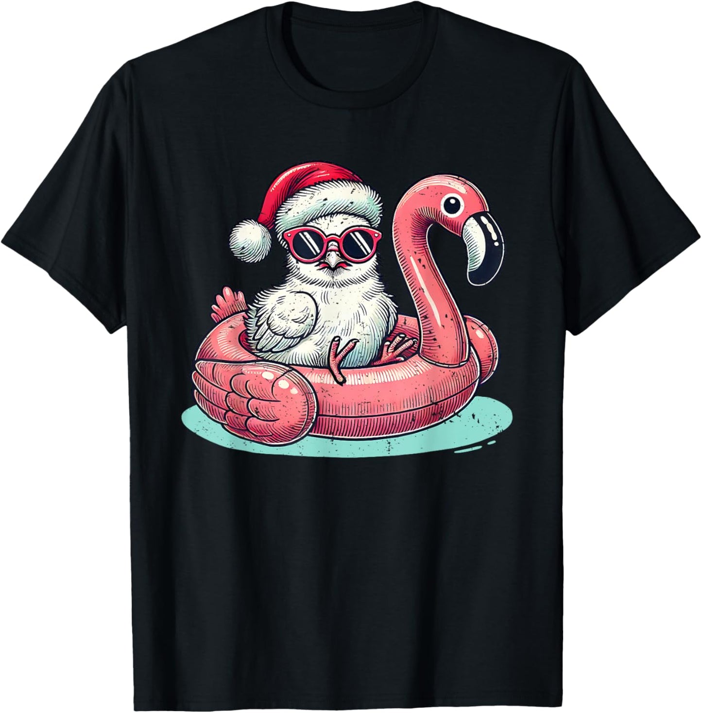 Christmas in July Silkie Chicken Mom Santa Flamingo Floatie T-Shirt - T-Shirt | Black