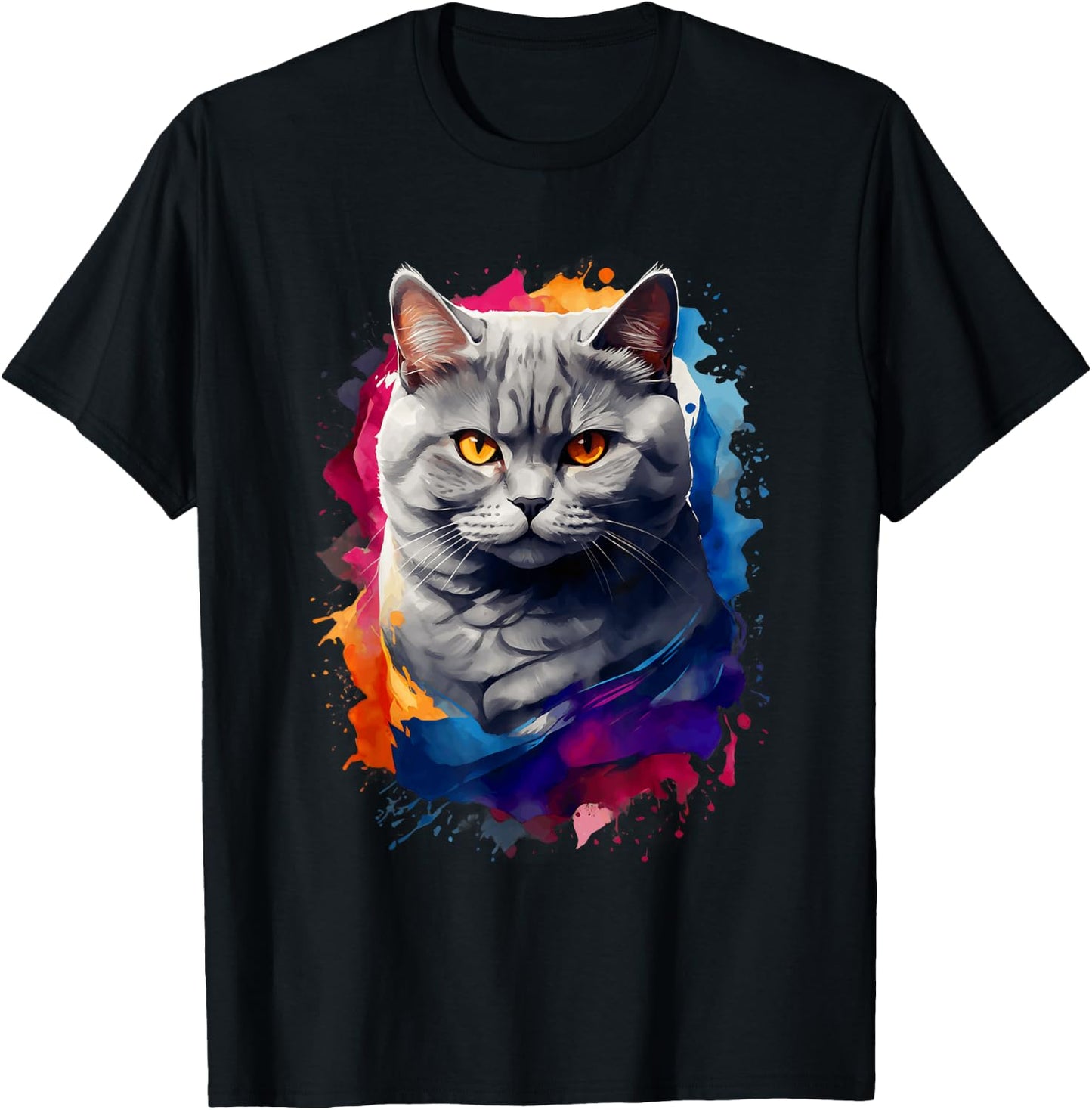 British Shorthair Watercolor Cat - All Ages Cat Lovers T-Shirt - T-Shirt | Black