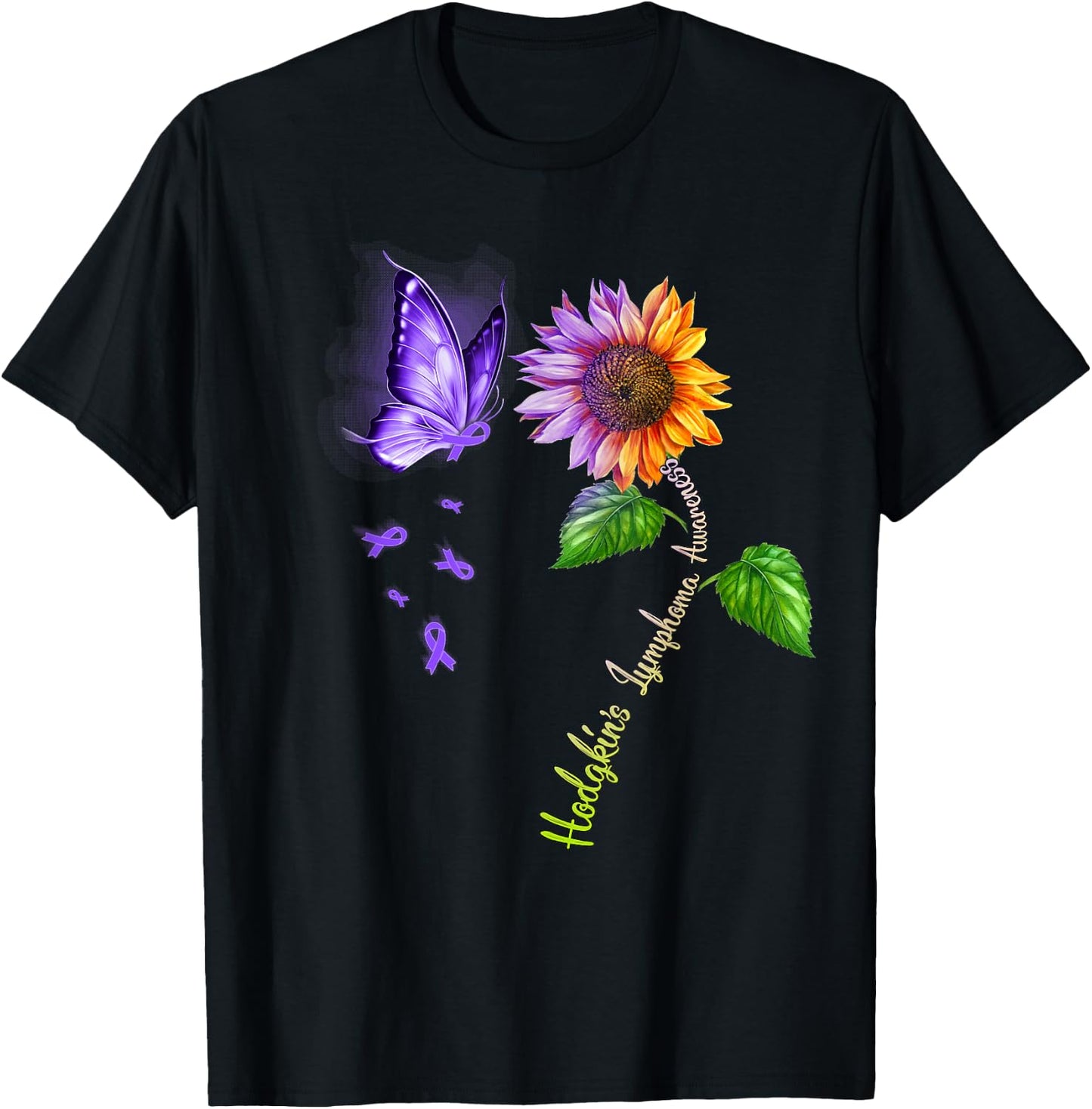 Butterfly Sunflower Hodgkin's Lymphoma Awareness T-Shirt - T-Shirt | Black