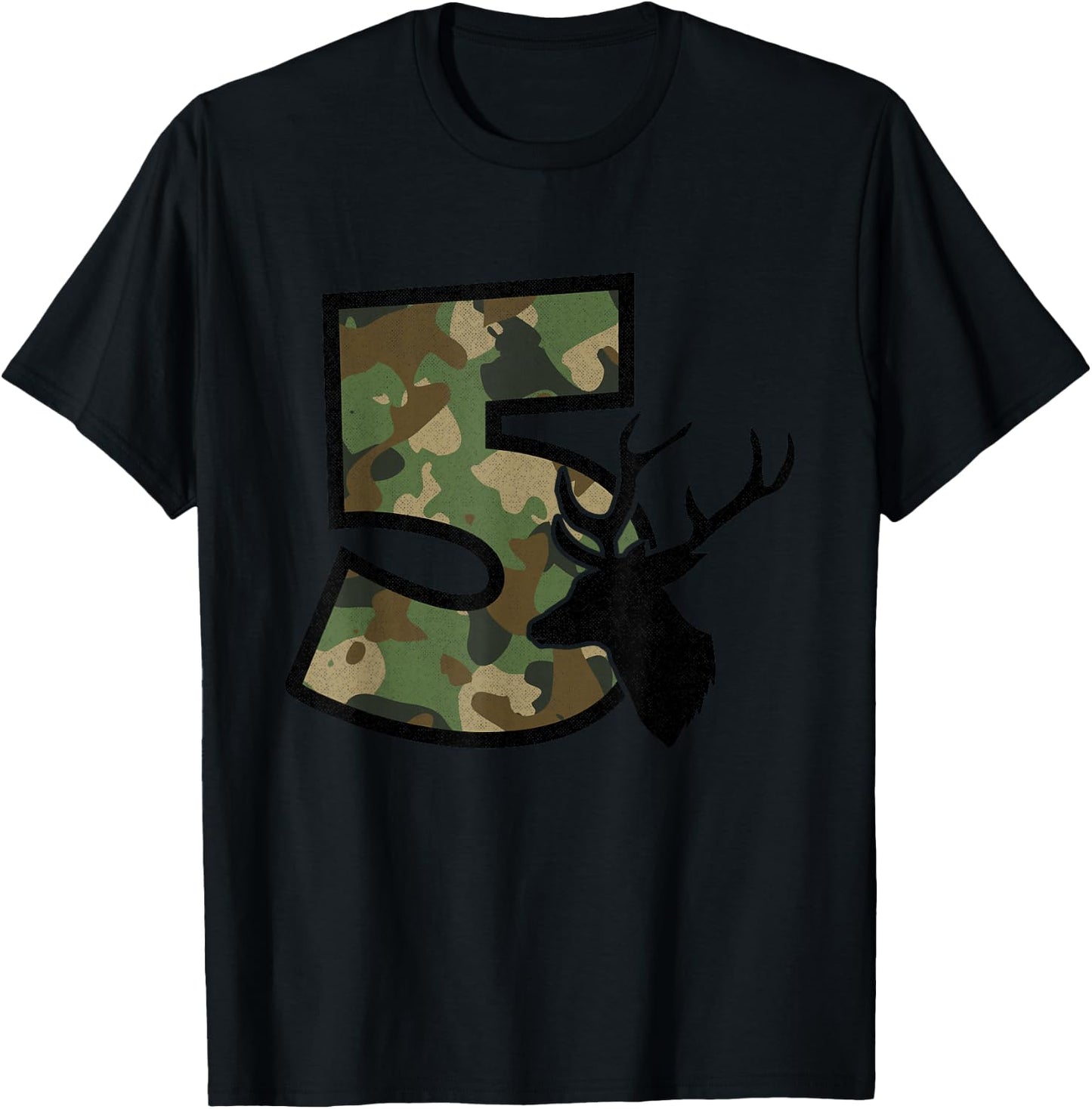 Country Boys Camo 5 Five Year Old Birthday Deer Hunter Theme T-Shirt - T-Shirt | Black