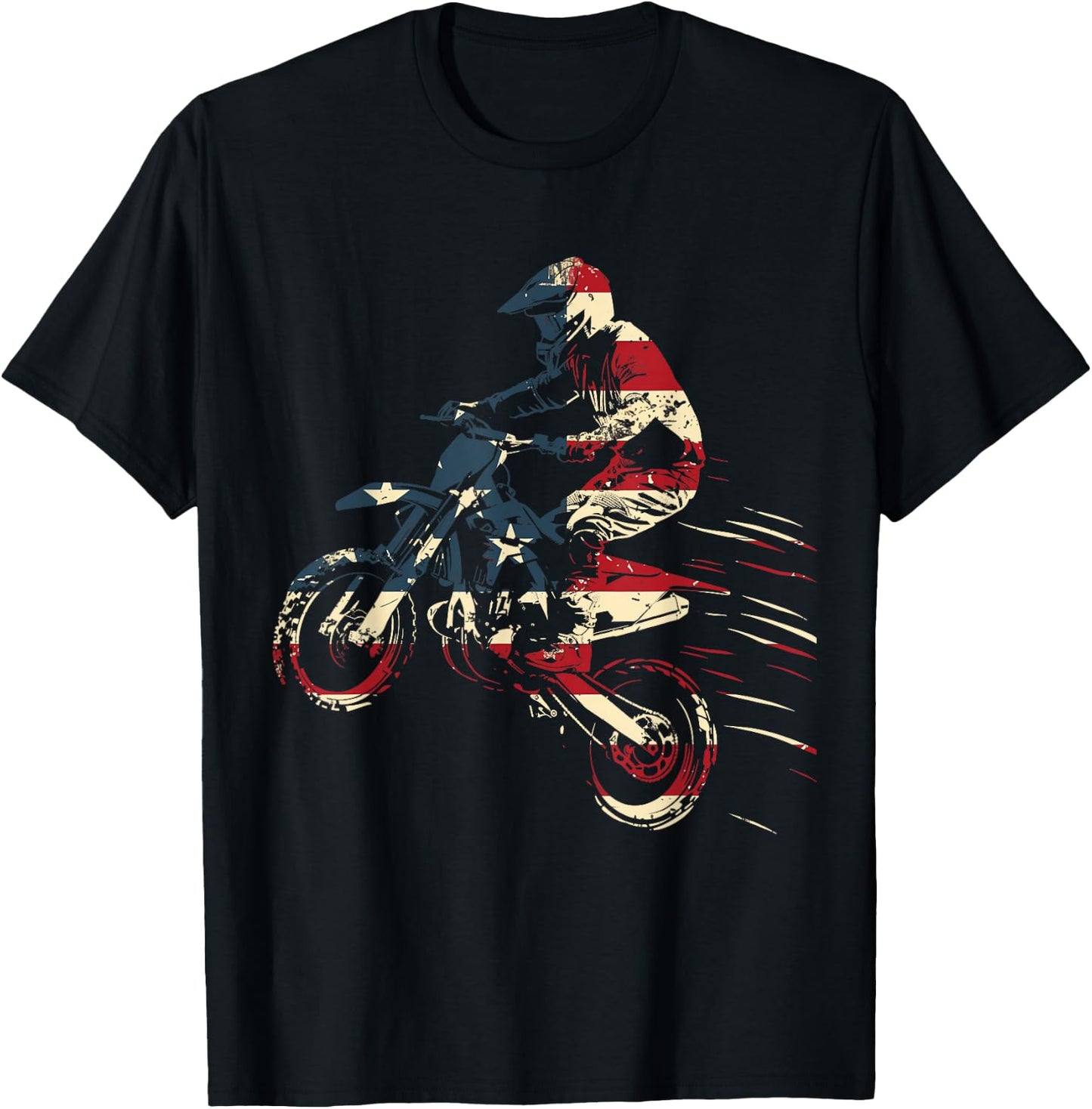 Motocross Dirt Bike MX American Flag Patriotic Biker Vintage T-Shirt - T-Shirt | Black