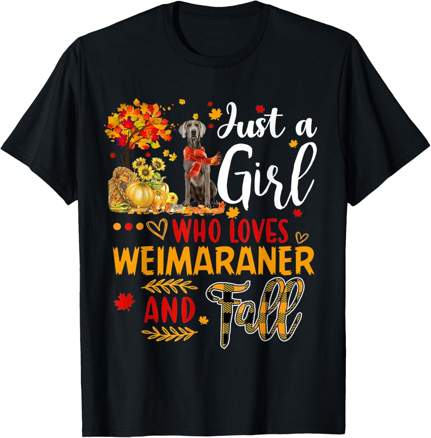 Autumn Tree Weimaraner Thanksgiving Pumpkin Dog Fall Leaf T-Shirt - T-Shirt | Black