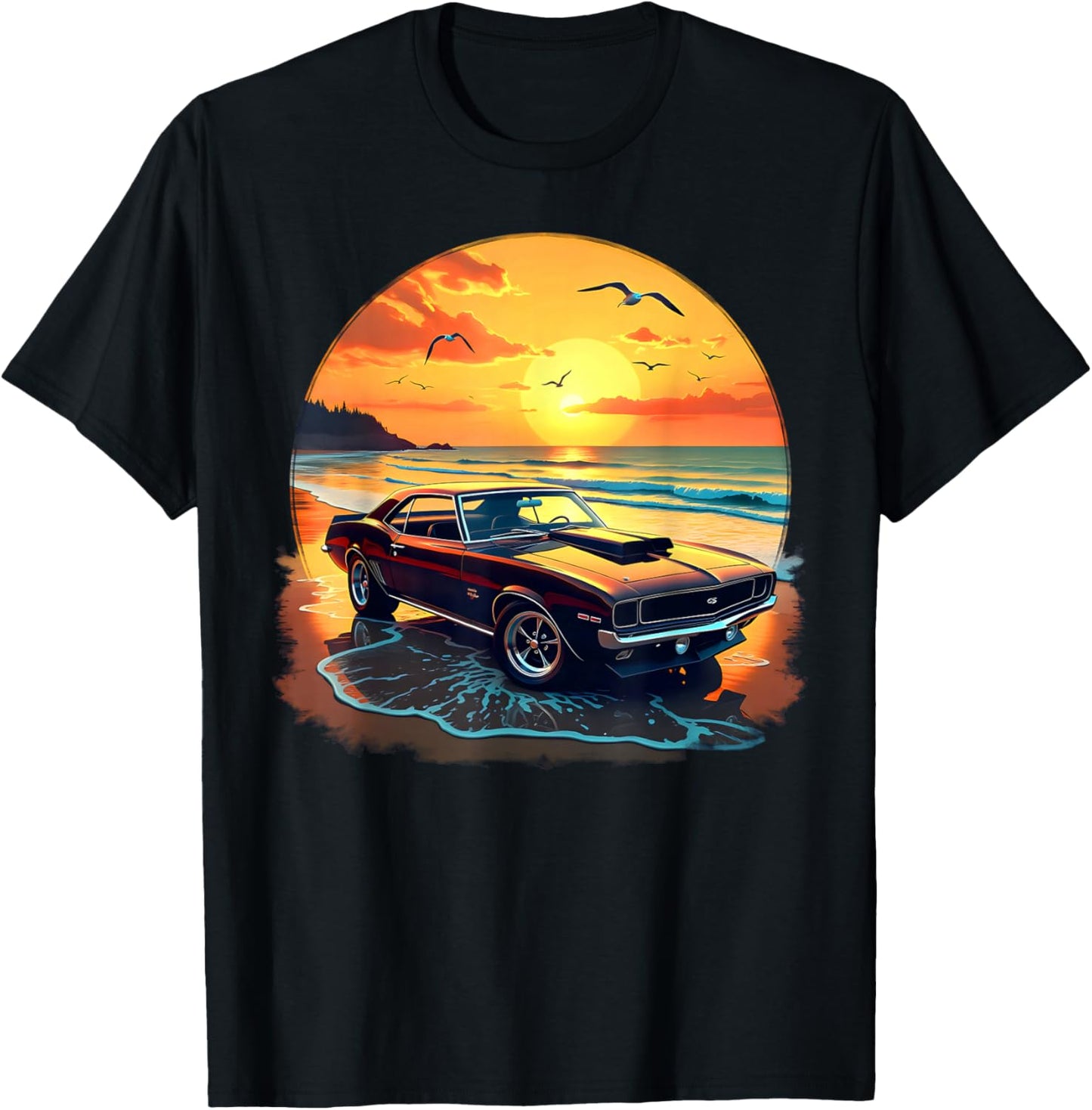 Classic Muscle Car Retro Vintage Style American Car Beach T-Shirt - T-Shirt | Black