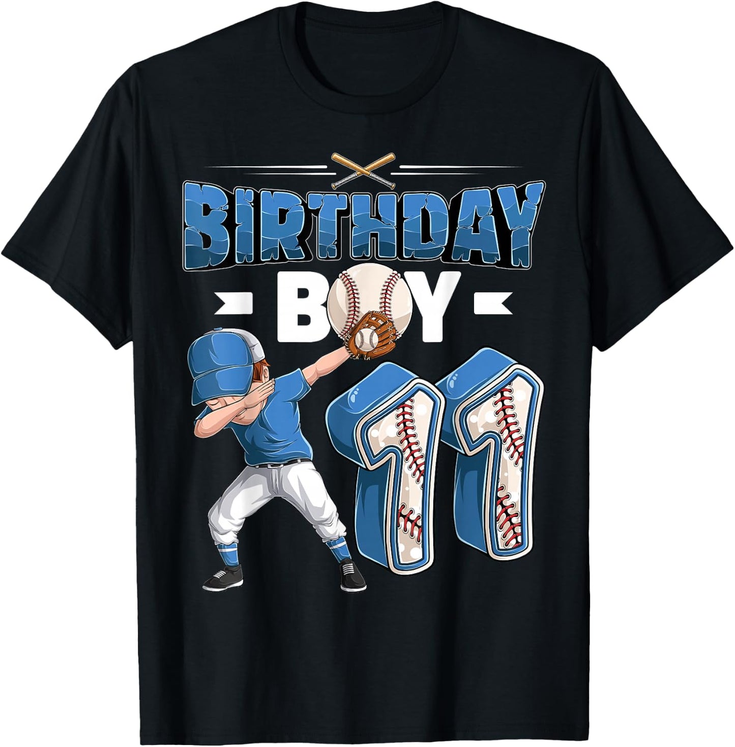 Dabbing Boy 11 Year Old Baseball Player 11th Birthday Party T-Shirt - T-Shirt | Black