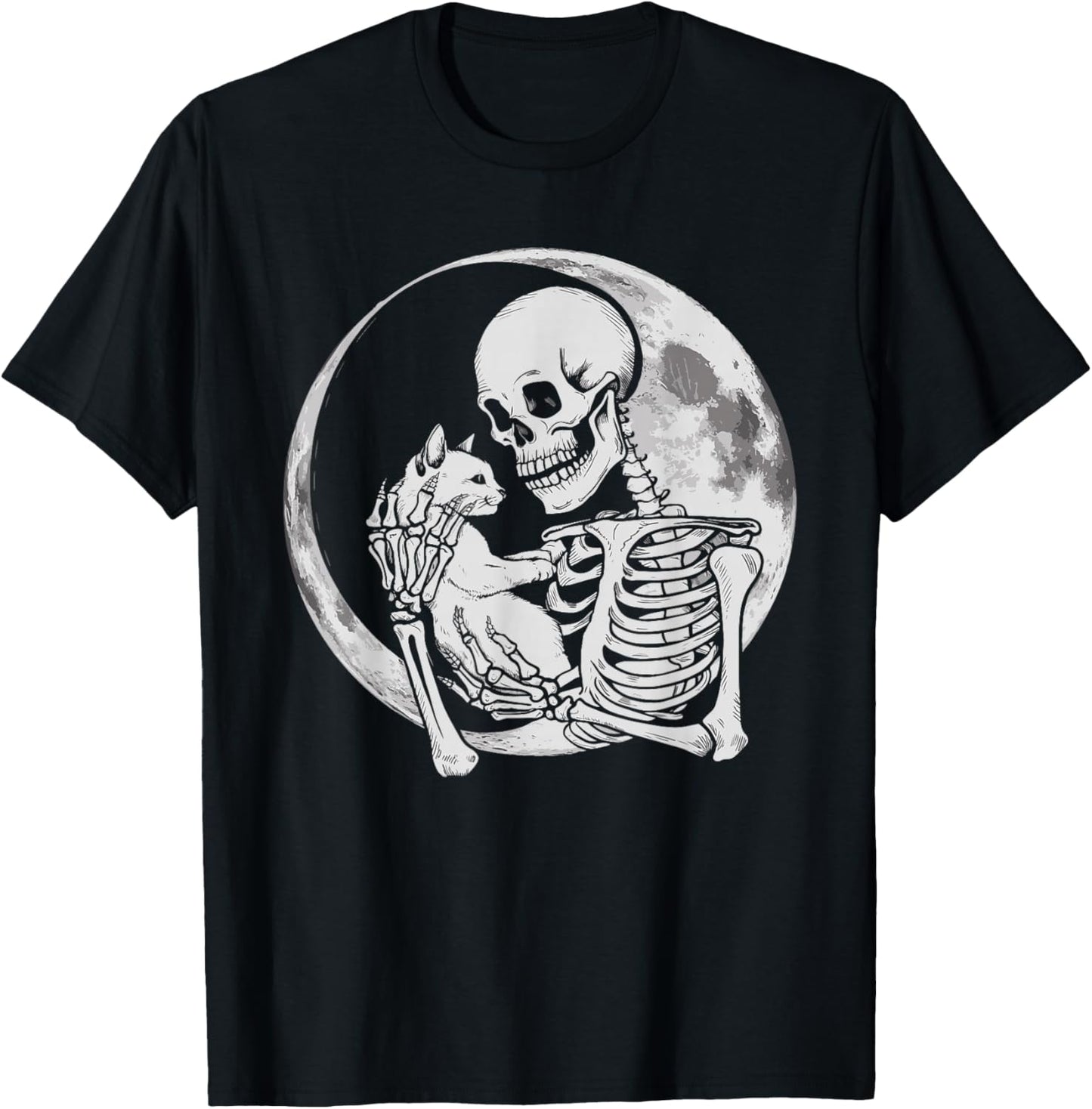 Skeleton Holding Cat Feline Women Kids T-Shirt - T-Shirt | Black