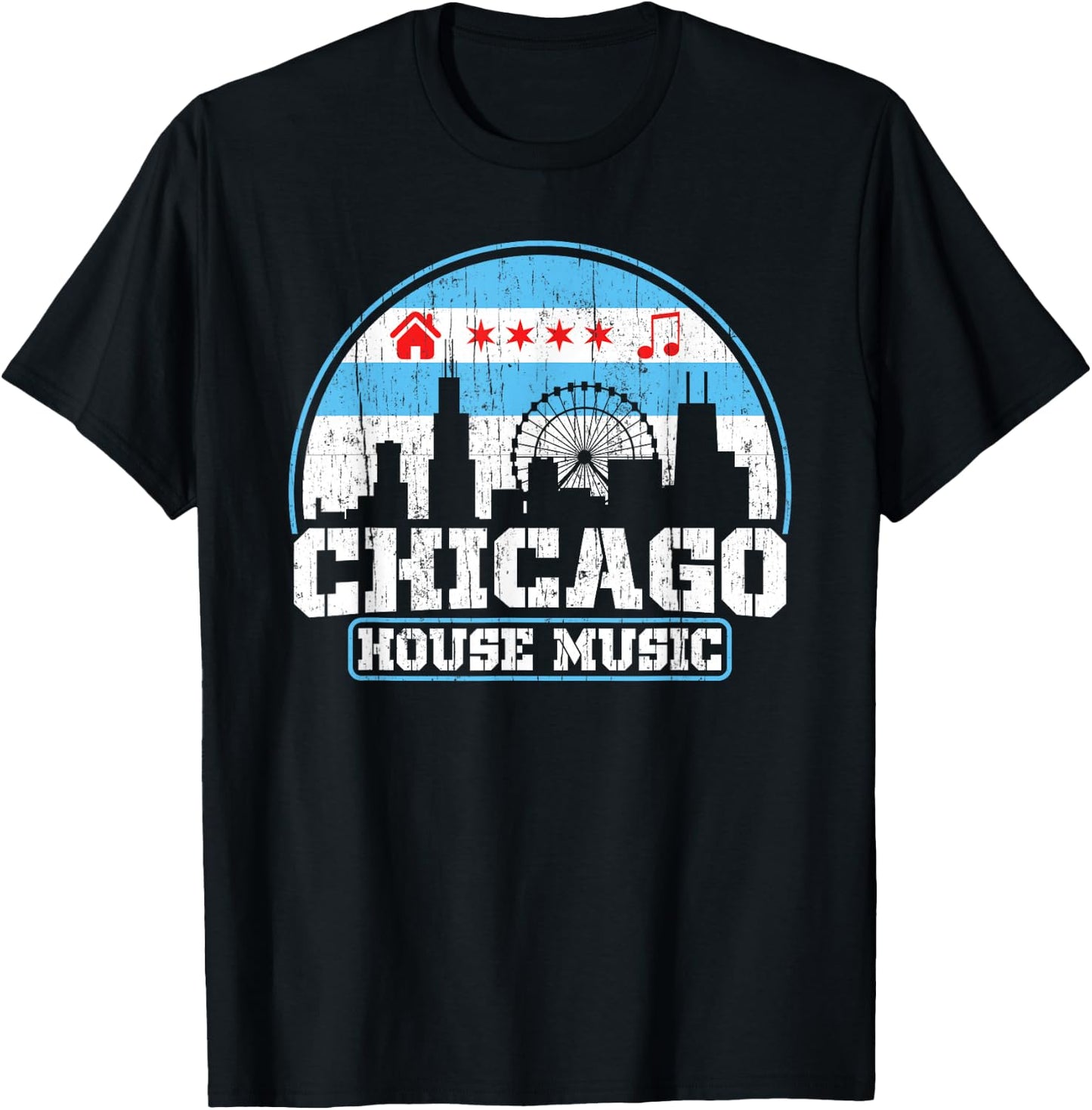 Chicago House Music Vintage Skyline DJ Gift T-Shirt - T-Shirt | Black
