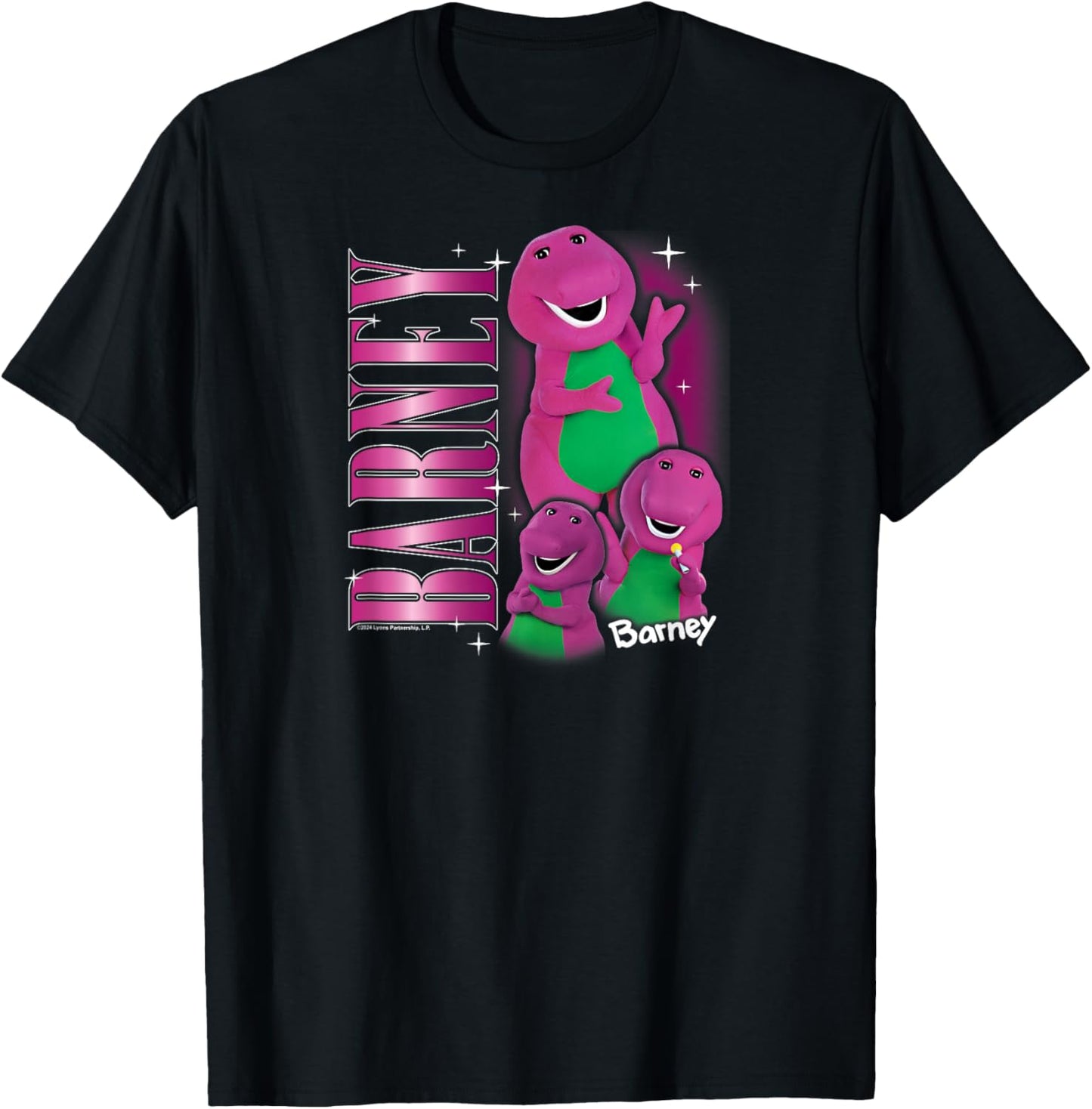 Barney - Vintage 90s Purple Dinosaur Character Collage T-Shirt - T-Shirt | Black