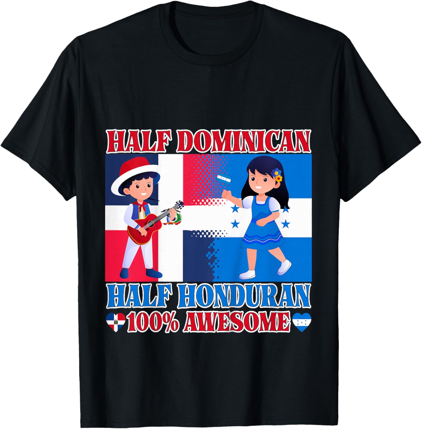 Half Honduran Half Dominican Republic Flag Toddler Girl Boy T-Shirt - T-Shirt | Black