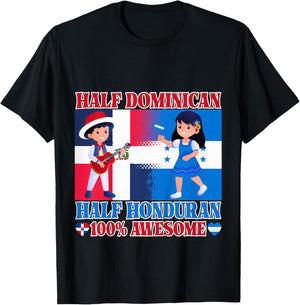 Half Honduran Half Dominican Republic Flag Toddler Girl Boy T-Shirt - T-Shirt | Black