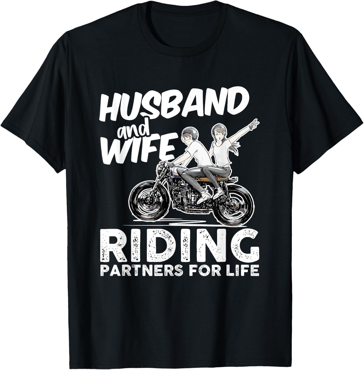 Husband And Wife Riding Partners For Life - Motorcycle Lover T-Shirt - T-Shirt | Black