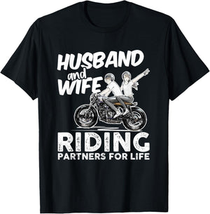 Husband And Wife Riding Partners For Life - Motorcycle Lover T-Shirt - T-Shirt | Black