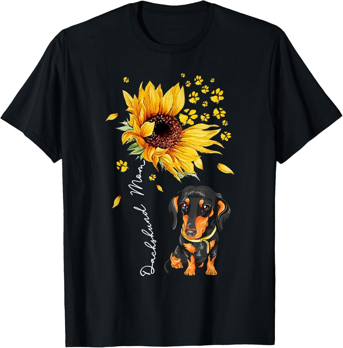 Sunflower Dachshund Mom Dog Lover Gifts T-Shirt - T-Shirt | Black