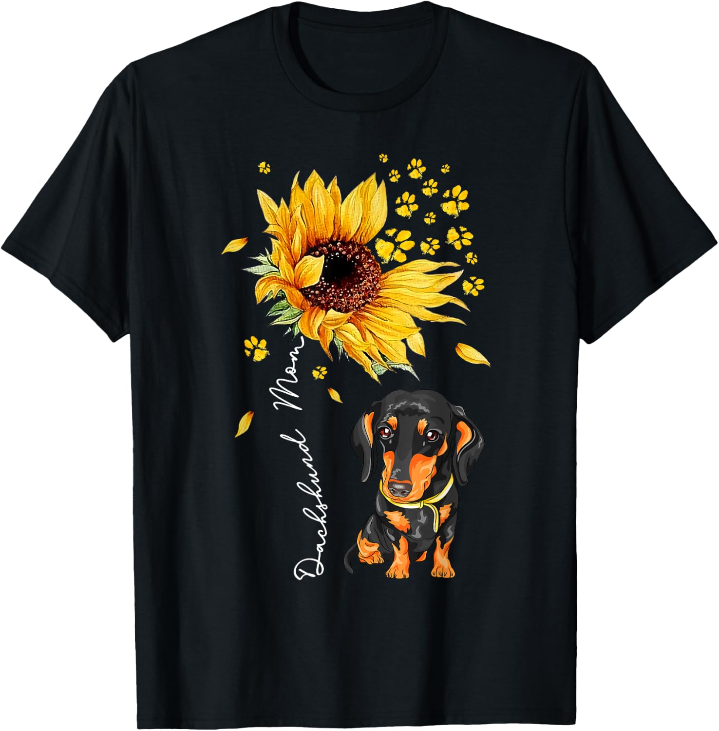 Sunflower Dachshund Mom Dog Lover Gifts T-Shirt - T-Shirt | Black