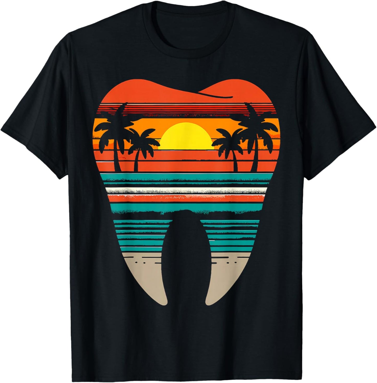 Summer Sunset Dental Beach Summer Vacation Dentist Retro T-Shirt - T-Shirt | Black
