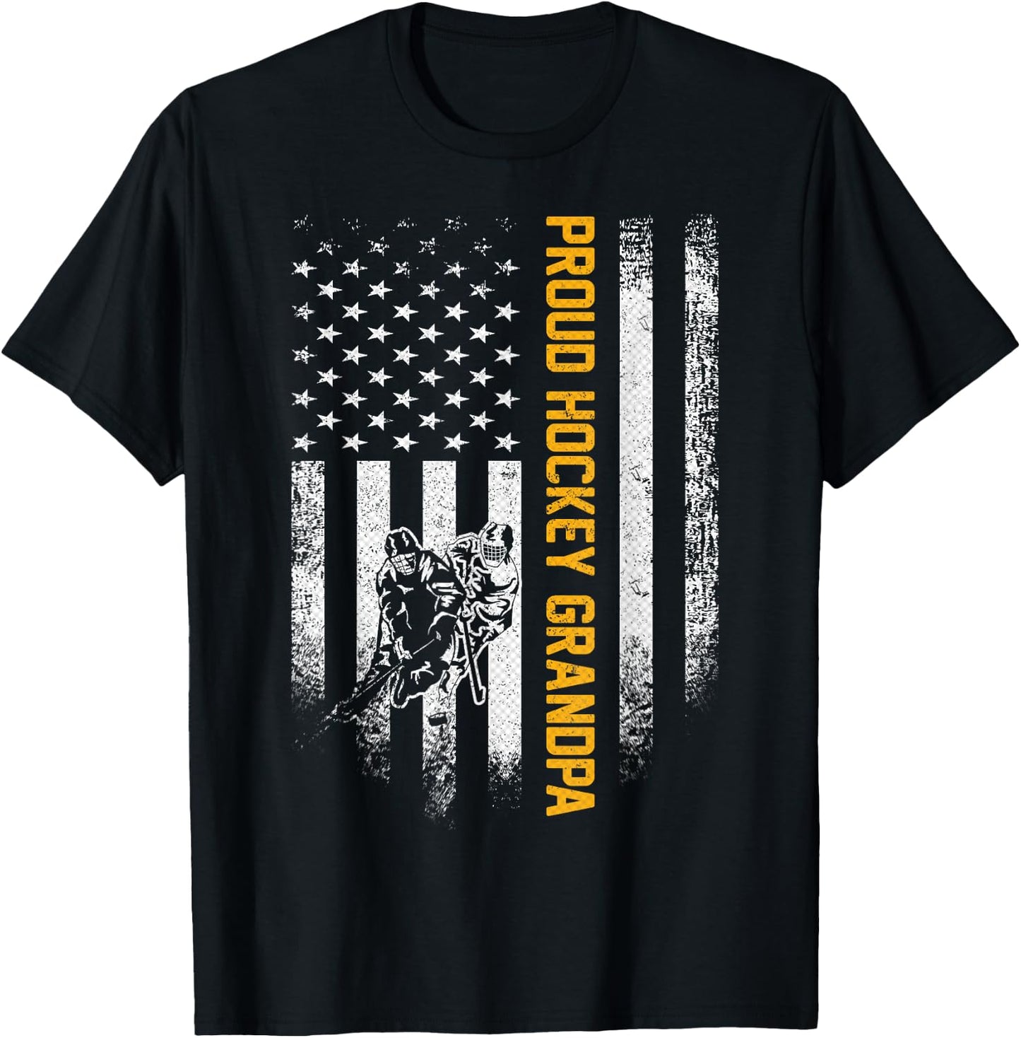 Vintage USA American Flag Proud Hockey Grandpa Silhouette Women Men T-Shirt - T-Shirt | Black