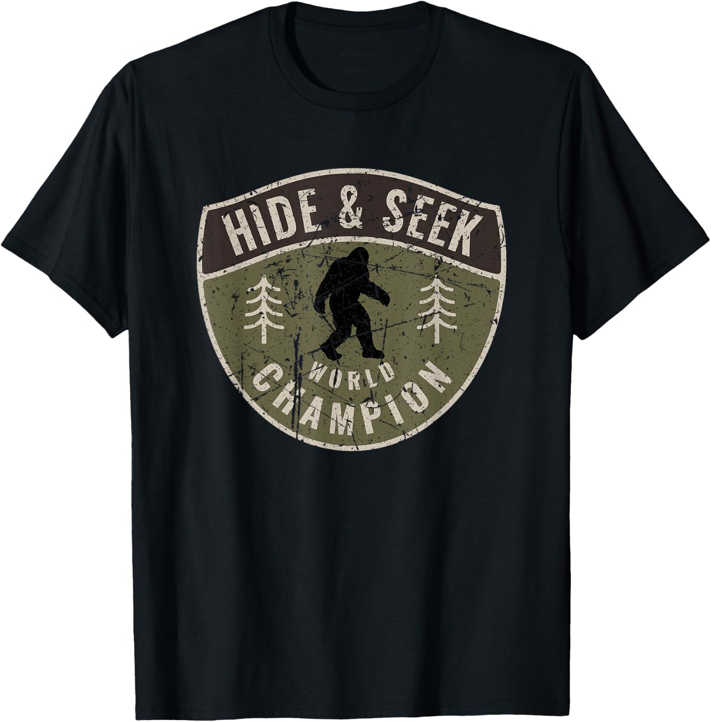 Vintage Sasquatch Hide And Seek World Champion Big Foot T-Shirt - T-Shirt | Black