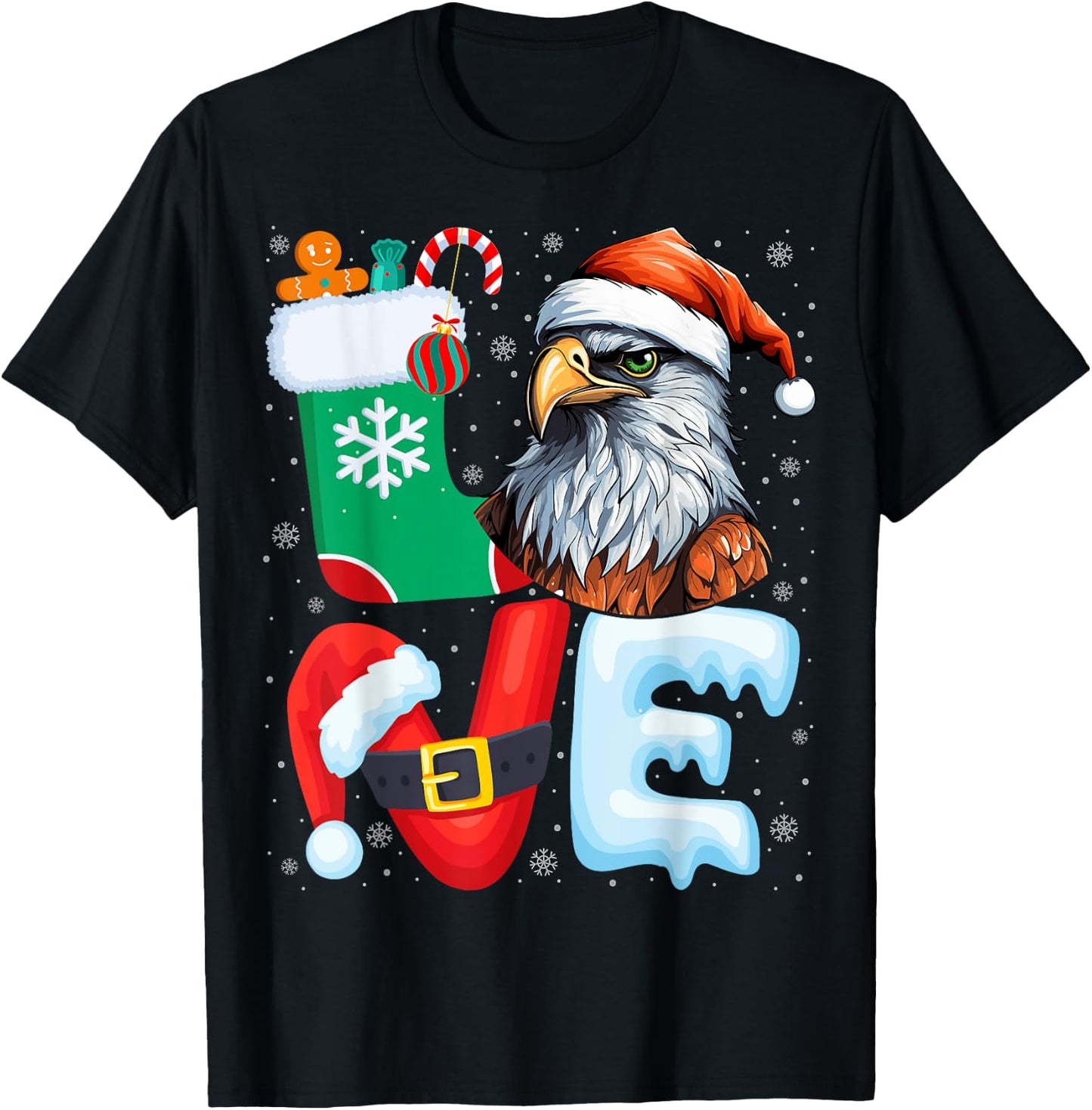 Hawk Birds Wearing Santa Hat Xmas Holiday Hawk Christmas T-Shirt - T-Shirt | Black