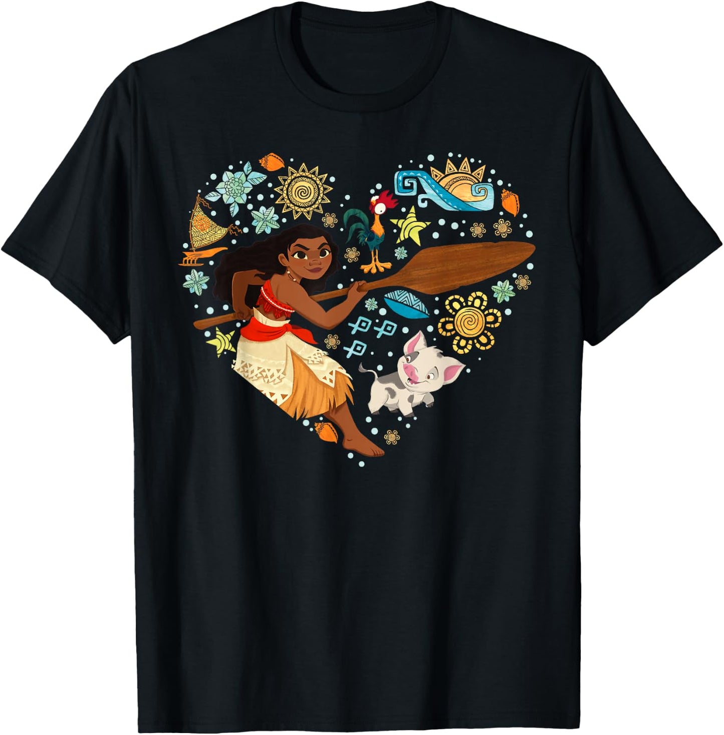 Disney Princess Moana HEI HEI Pua Collage Heart Small T-Shirt - T-Shirt | Black