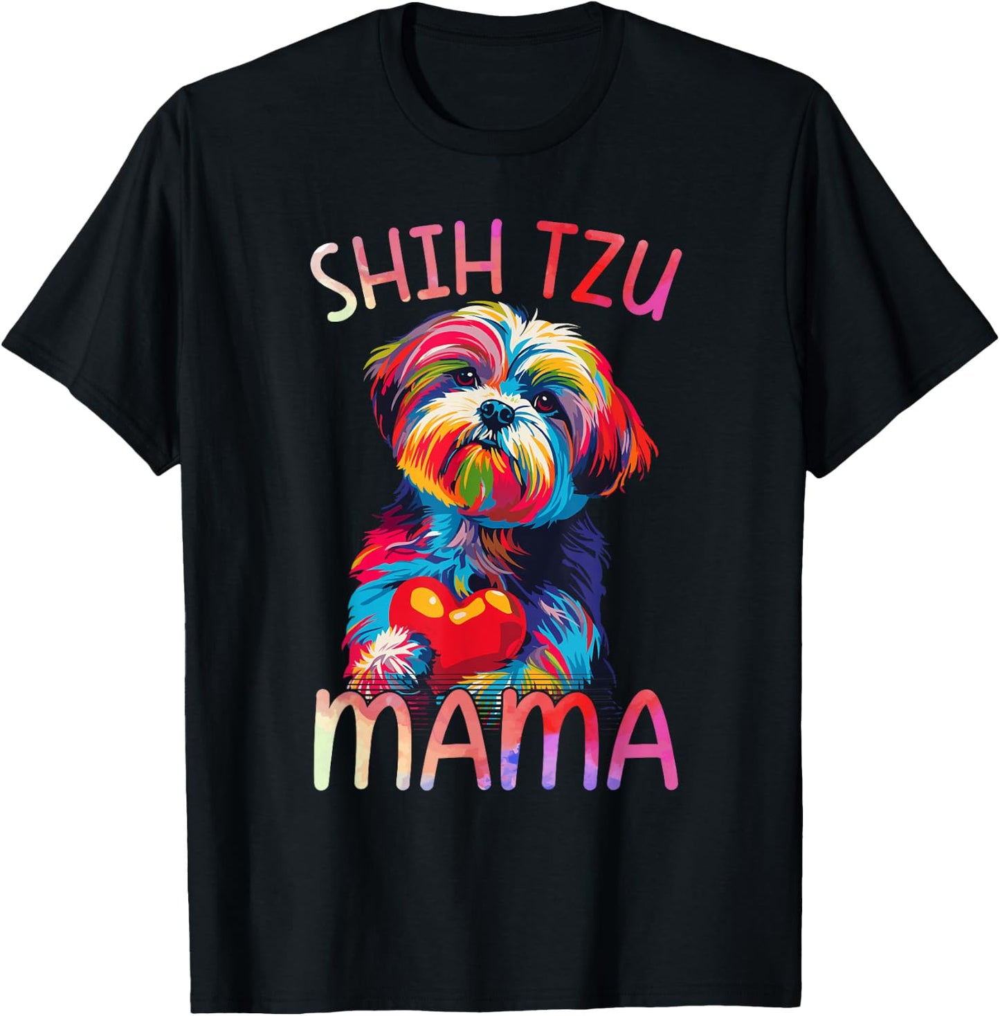 Shih Tzu Dog Lover Mama Heart Pop Art Shih Tzu Mom T-Shirt - T-Shirt | Black