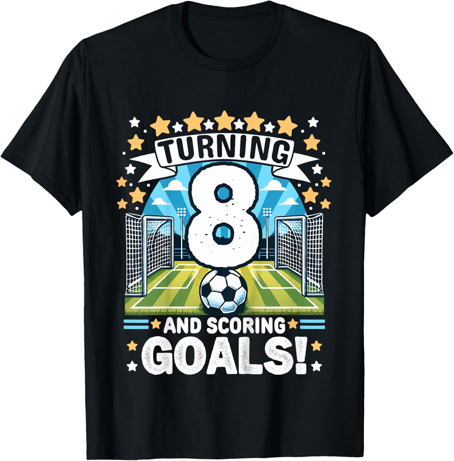 Turning 8 Soccer Birthday 8 Years Football 8th Soccer Player T-Shirt - T-Shirt | Black