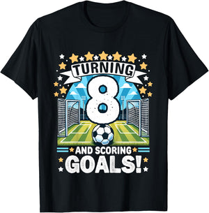 Turning 8 Soccer Birthday 8 Years Football 8th Soccer Player T-Shirt - T-Shirt | Black