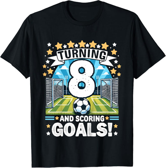 Turning 8 Soccer Birthday 8 Years Football 8th Soccer Player T-Shirt - T-Shirt | Black