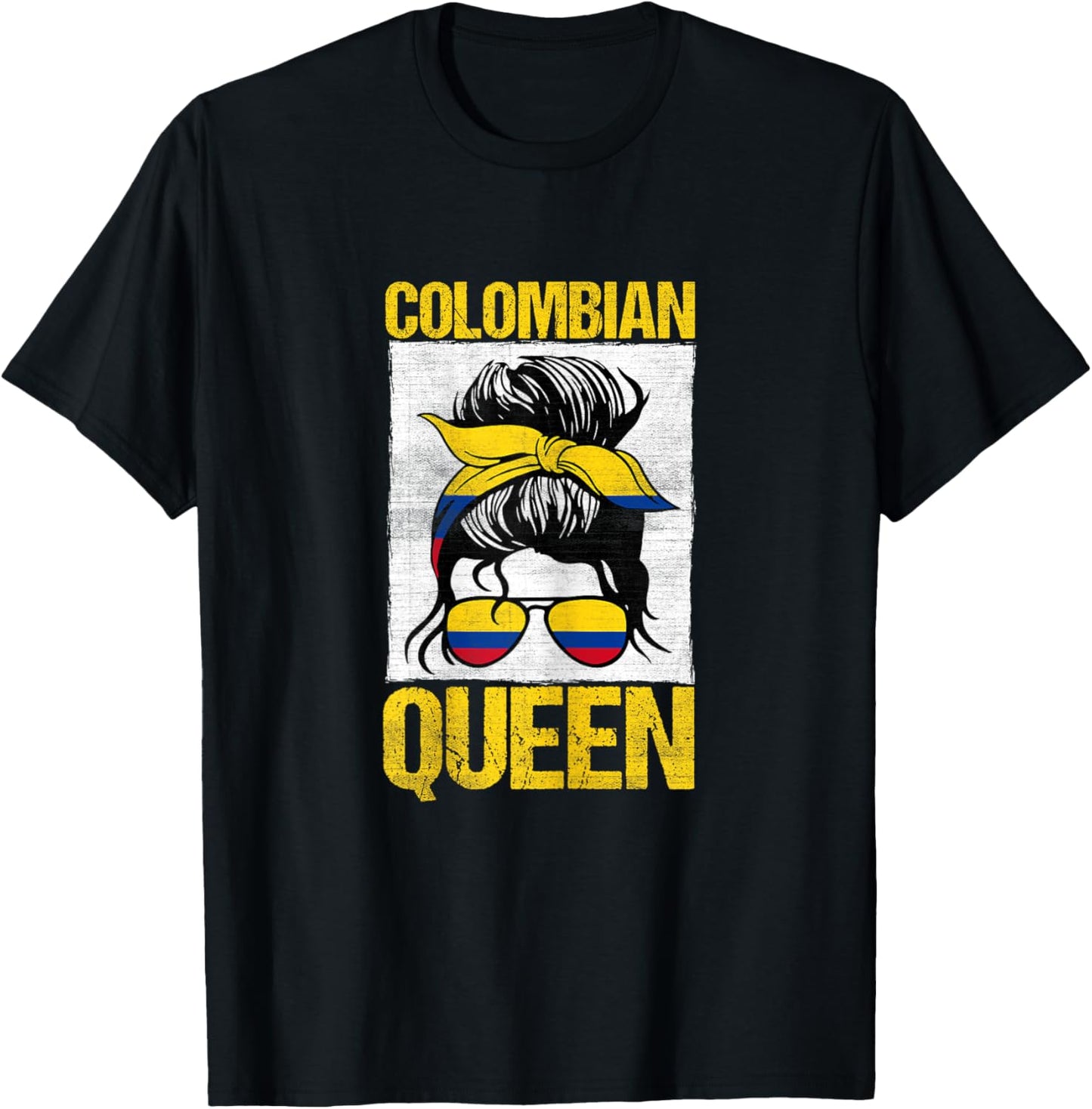Columbia Queen Latino Americans Messy Bun Funny Colombian T-Shirt - T-Shirt | Black