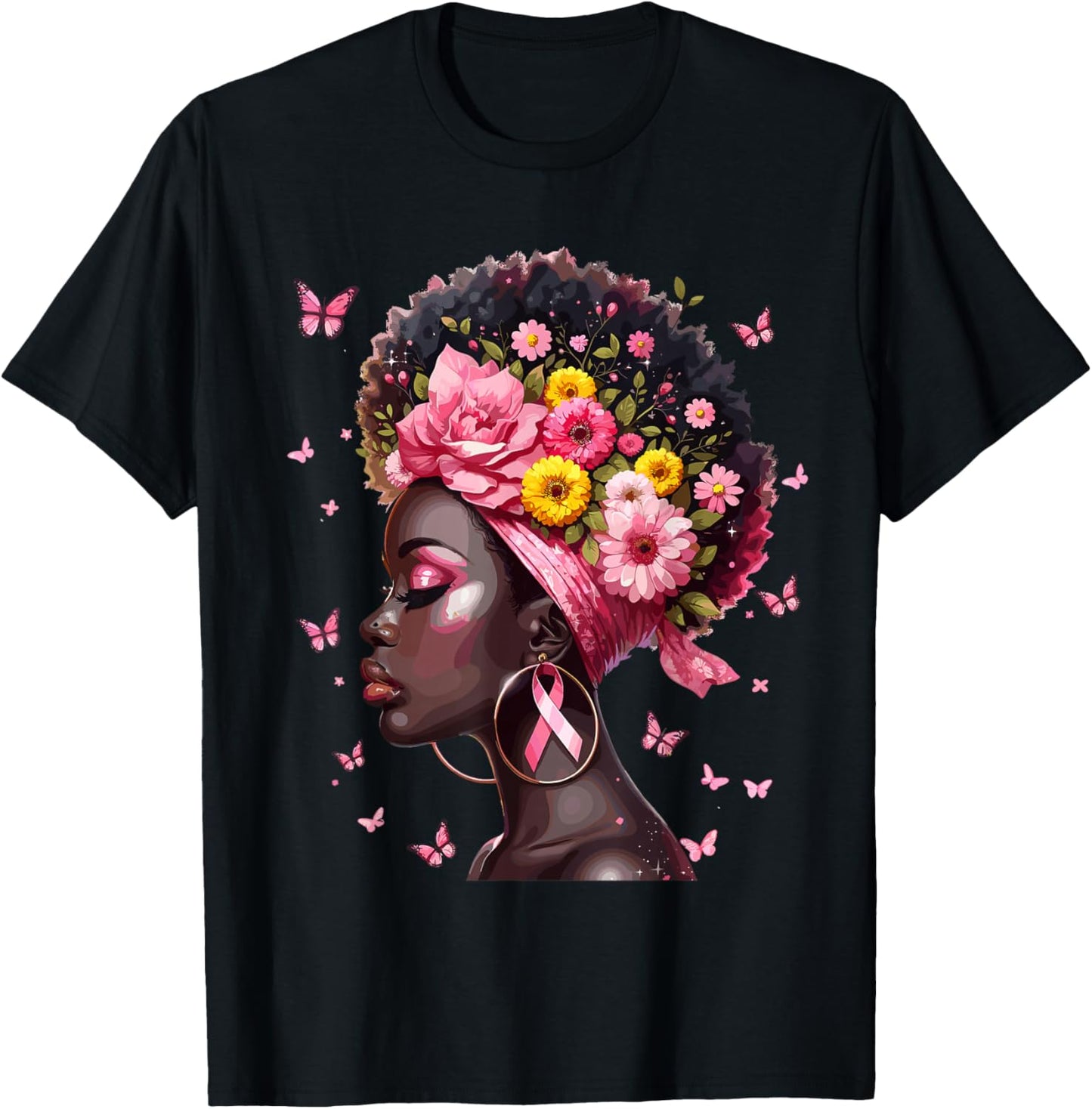 In October We Wear Pink Black Woman Breast Cancer Awareness T-Shirt - T-Shirt | Black