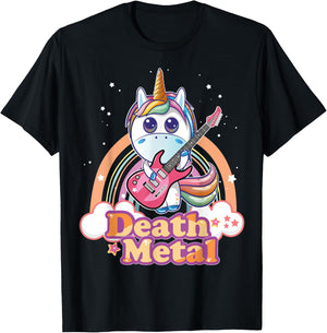 Cute Death Metal Unicorn Hard Rock Heavy Metal Music T-Shirt - T-Shirt | Black