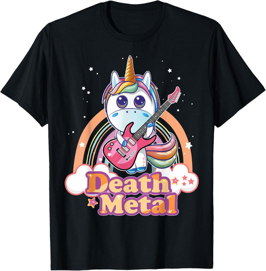 Cute Death Metal Unicorn Hard Rock Heavy Metal Music T-Shirt - T-Shirt | Black