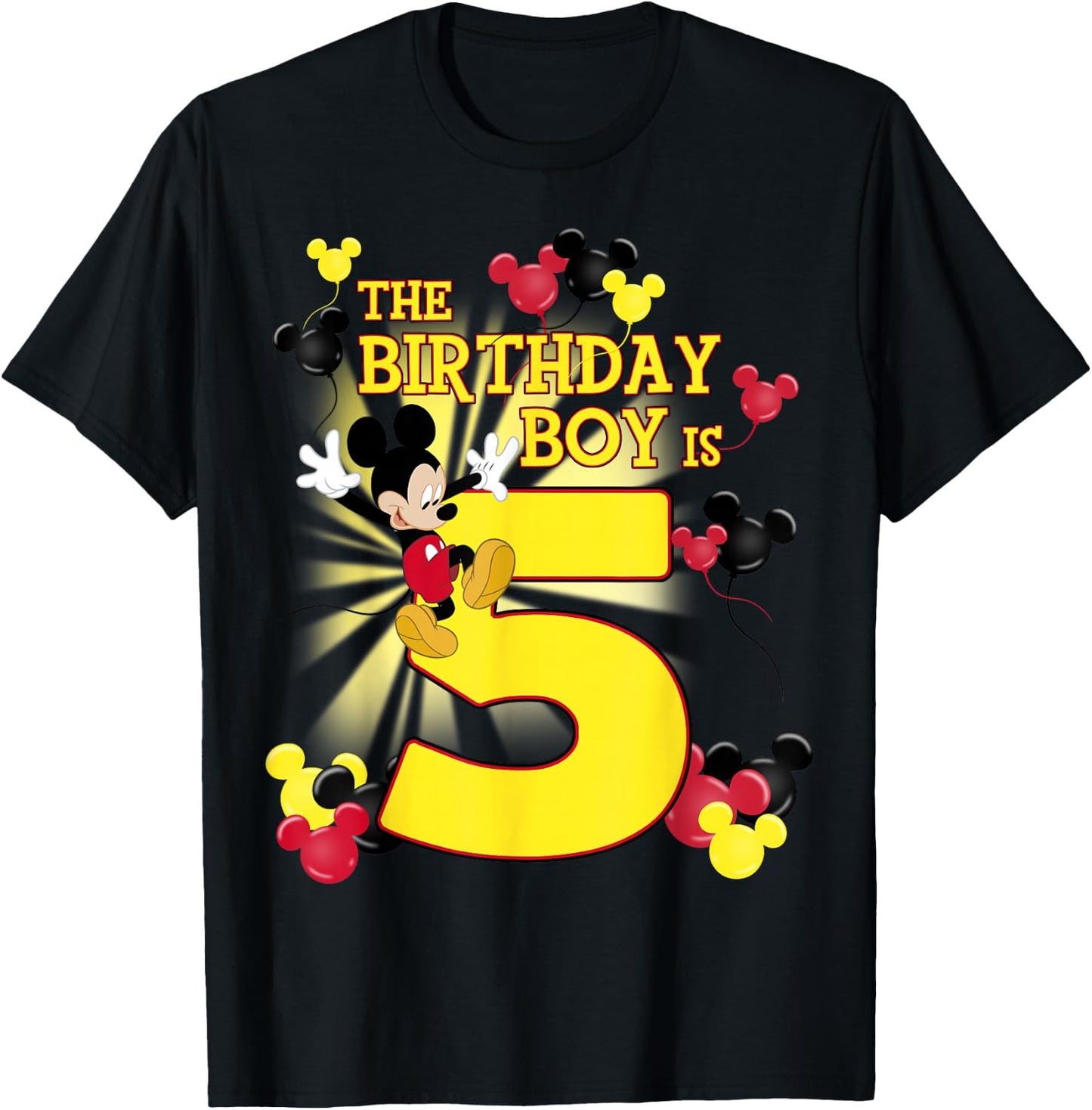 Disney Mickey And Friends Mickey 5th Birthday Boy T-Shirt - T-Shirt | Black