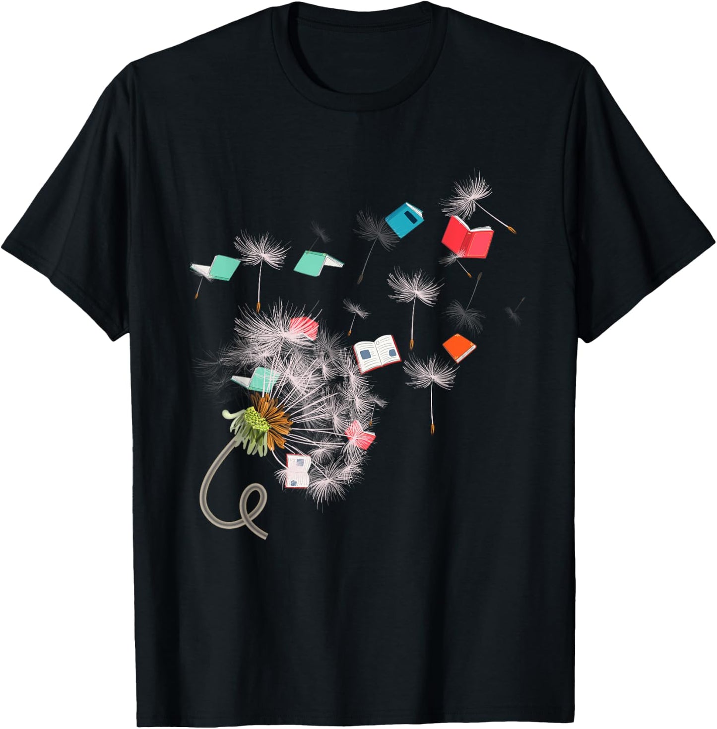 Book Reading Lover Librarian Gift Dandelion Reading T-Shirt - T-Shirt | Black