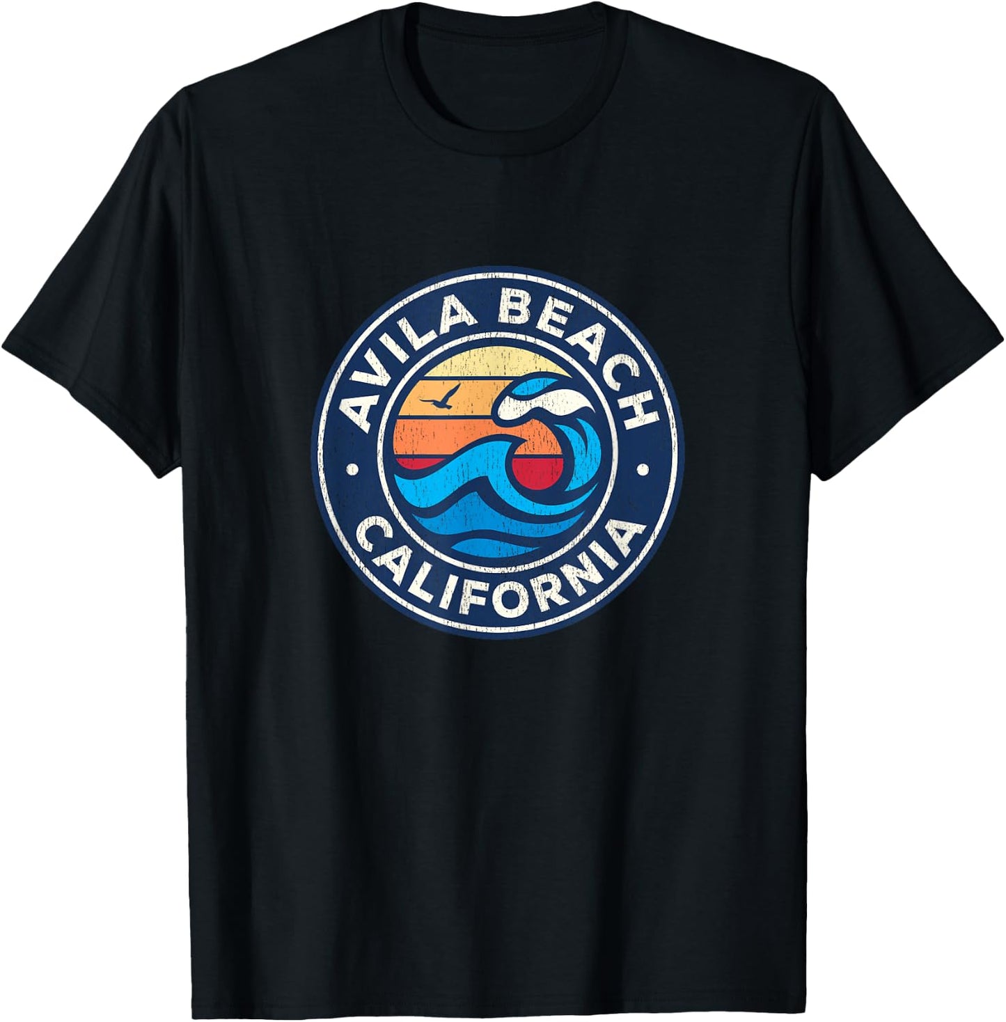 Avila Beach California CA Vintage Nautical Waves Design Men Women Kids T-Shirt - T-Shirt | Black