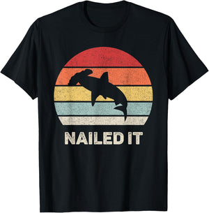 Retro Nailed It Hammerhead Shark Funny Shark T-Shirt - T-Shirt | Black