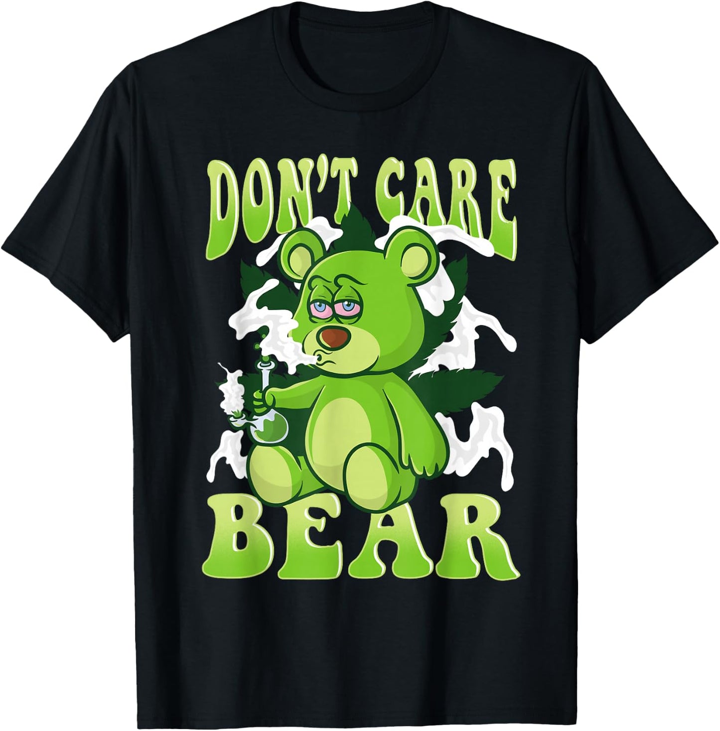 Stoned Bear Smoking Weed Holding Bong Don't Care Marijuana T-Shirt - T-Shirt | Black