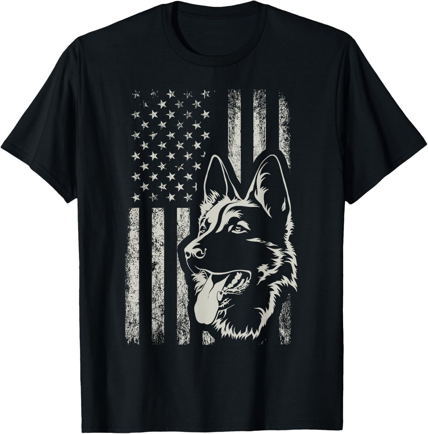 Patriotic German Shepherd American Flag 4th of July Shepherd T-Shirt - T-Shirt | Black