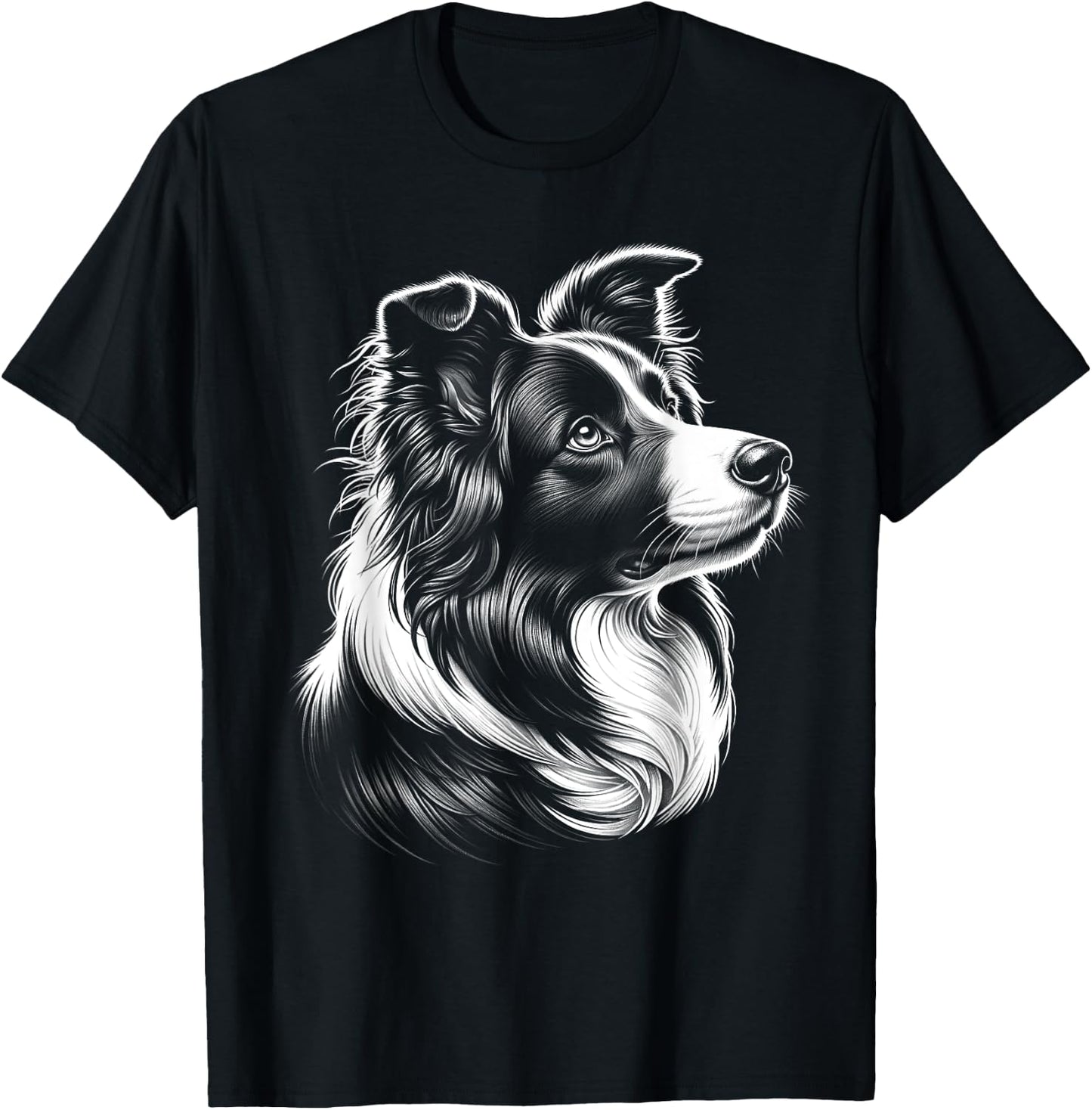 Cute Border Collie Head as a Chic Portrait from the Side T-Shirt - T-Shirt | Black