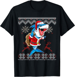 Christmas Shark Jawlly Santa Merry Xmas Sharkmas Baking T-Shirt - T-Shirt | Black