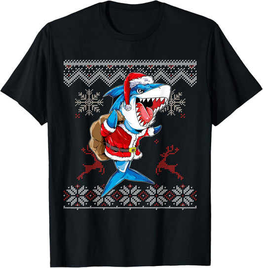 Christmas Shark Jawlly Santa Merry Xmas Sharkmas Baking T-Shirt - T-Shirt | Black
